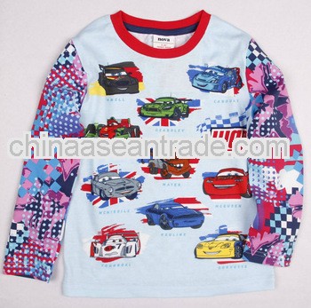 A3501#BLUE Ready made autumn boys t shirt with car printed