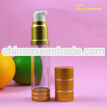 Airless Cosmetic airless bottle frosted gold with pump cap for packing