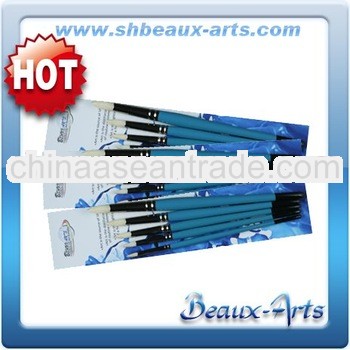 Art Supplies Wholesale-Bleached Artist Bristle Brushes Set-Short, Blue Lacquered Handle With Black T