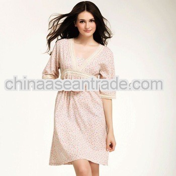 Asian Fusion V Neck Floral High Waist Skirt Beige