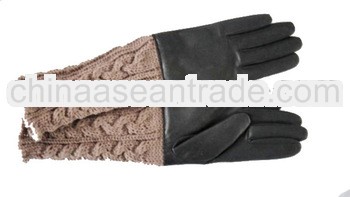 BOFU fashion Ladies sheep leather gloves with knitted cuff