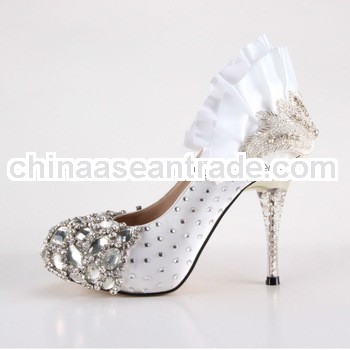 BS655 custom make large size 10cm white crystal wedding shoes bridal shoes