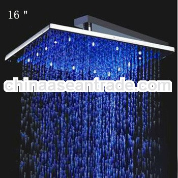 Bathroom fitting 400*400*8mm brushed square hydro power led shower head