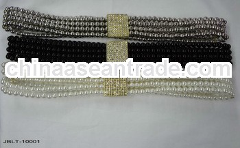 Bead belt with rhinestone and pearl