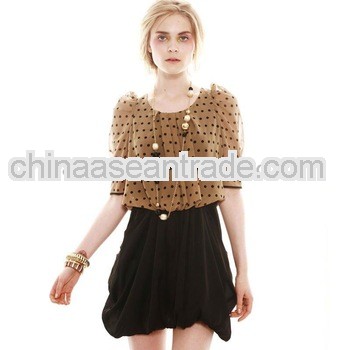 Beautiful Chiffon Dots One-Piece Dress Coffee