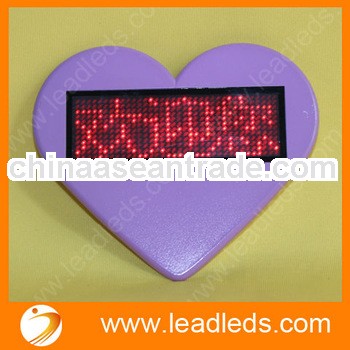 Beautiful and cheap heart shaped led name badge with pin and magnet