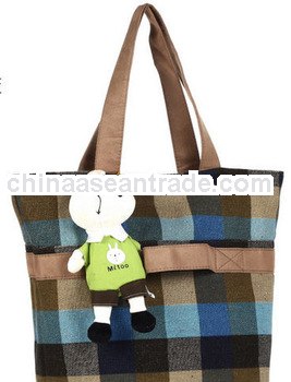 Best selling style canvas cute Tartan plaid bag