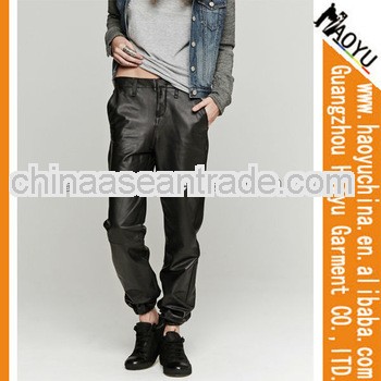 Black Faux Leather Stretchy Track Jogger Pants loose fit girls leather pants (HYPU209)