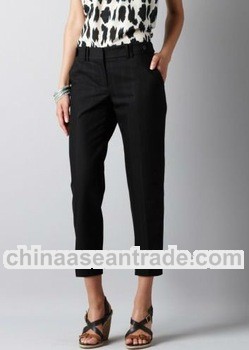 Black Textured Dobby Cropped Pants HSP8038