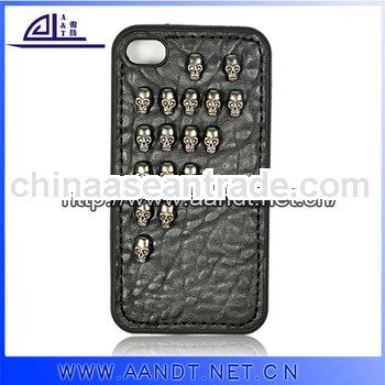 Black color leather case skull phone cases for iphone4/4s