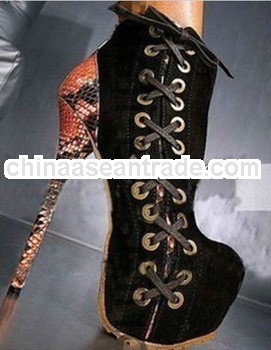 Black fashion snake skin heel shoes platform women pumps