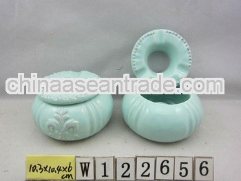 Blue Glazed Ceramic Double-layer Ashtray