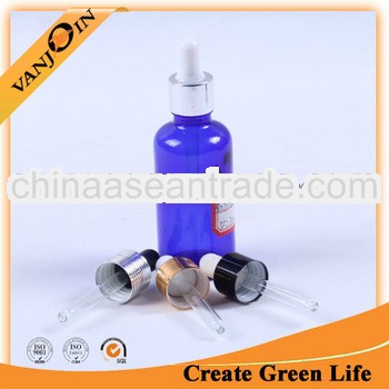 Blue empty glass essential oil bottle