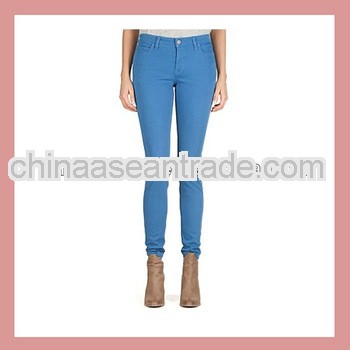 Blue slim fit long trouser for women
