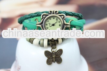 Bracelet Butterfly Pendant Vintage Watch for women Casual Watches Leather Strap Analog Ladies Quartz