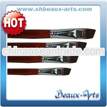 Brown Angular soft bristles brush with Short,red lacquered handle