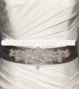 Brown Diamond Crystal Fashion Satin Belts and Sashes with Appliqued Embroidery