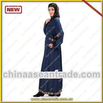 Bule jean Kaftan for women with ribbons around sleeves KDT-048