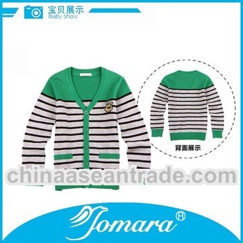 Button up V neck long sleeve children knitting striped cardigan sweater