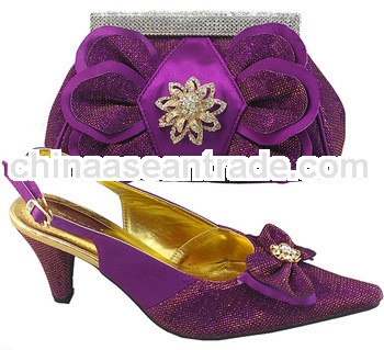 CSB1014-purple sex ladies crystal high heel shoes with matching enenving bag,crystal shoes