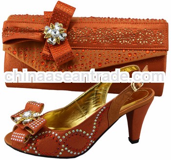 CSB1028-orange Crystal matching sandles shoes and bag