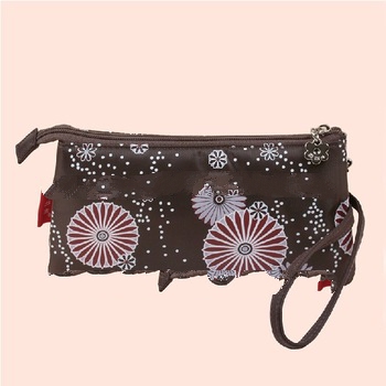 Camel Cosmetic Bag With Flower Pattern