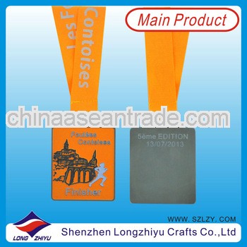 Can make OEM Stamped medal glass crystal medal medal dog tag with orange ribbon necklace