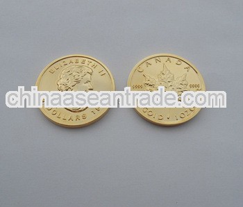 Candan maple metal coin for souvenir ,plated gold coin