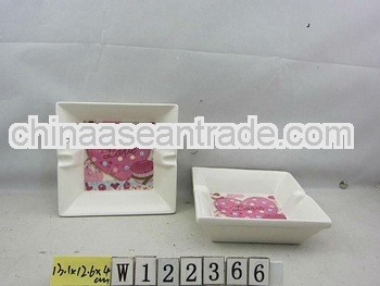 Ceramic Rectangle Ashtray with Decal