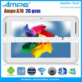 Cheap MTK6515 Android 4.0 7 inch Ampe A78 2G tablet pc phone call 1024x600 dual camera