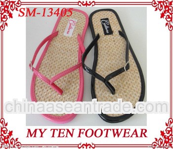 Cheap Pink & Black Girls' Straw Flip Flops