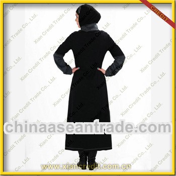 Chic islamic dubai black abaya with jersey scarf collar KDT-179