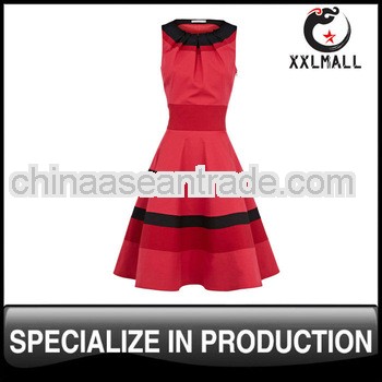 Colourblock red multi color ladies flare dress evening dress