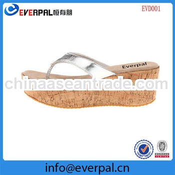 Cork-like platform and wedge heel sandal shoes