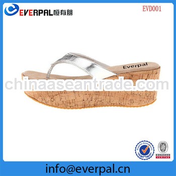 Cork-like platform and wedge heel sandal shoes