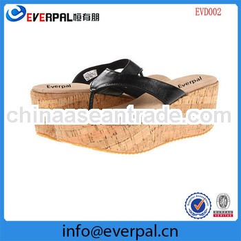 Cork-like platform wedge heel sandal shoes with metallic leather strap