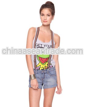 Cuffed Denim Shorts w/ Suspenders HSS031