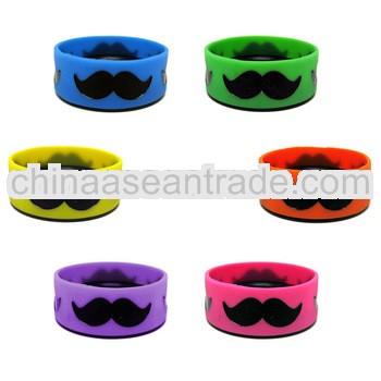 Custom cheap novelty mustache wide silicone bracelets, silicone wristbands with a mustache