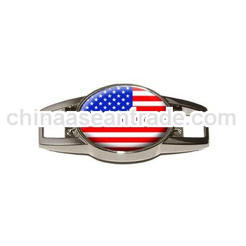 Customized flag metal shoelace charms with fashion sticker logo