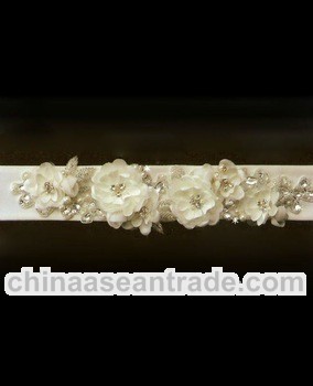 DIY Bridal Wedding Dresses Pearl & Swarovski Champagne Satin Belts and Sashes with Flower Beadwo