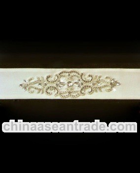 DIY Bridal Wedding Dresses Pearl & Swarovski White Satin Belts and Sashes with Beadwork Embellis