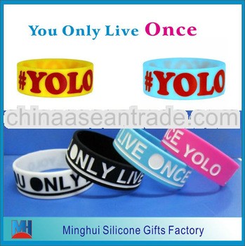 Debossed Ink Filled in Yolo Silicone Wristbands Wholesale