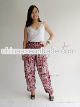 Design Ladies Casual Smock Elasticated Waist Aladdin Trouser Boho Harem Thai Rayon Women Pants