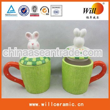 Easter ceramic rabbit mug with lid