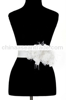Elegant Designer Two Pin Three Flower Taffeta / Feather Satin Bridal Belt and Sash for DIY Wedding D