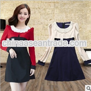 F60319R BIG YARDS LONG SLEEVE SPLICING TEMPERAMENT DRESS