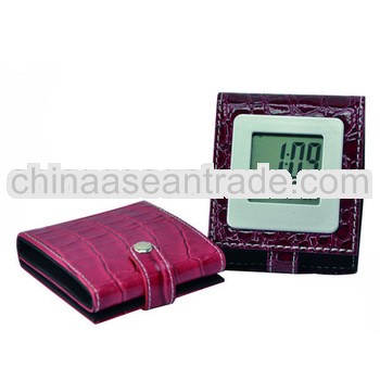 Fashion Genuine Leather Portable Digital Clock