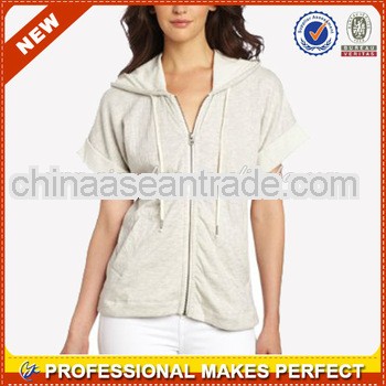 Fashion Stylish Zipper-up Short Sleeve Hoodies For Womens (YCH-B0043)