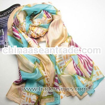 Fashion latest printed flower long lady silk scarf 2013