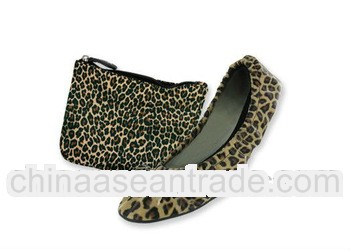 Fashion leopard foldable indoor pu ballet shoes